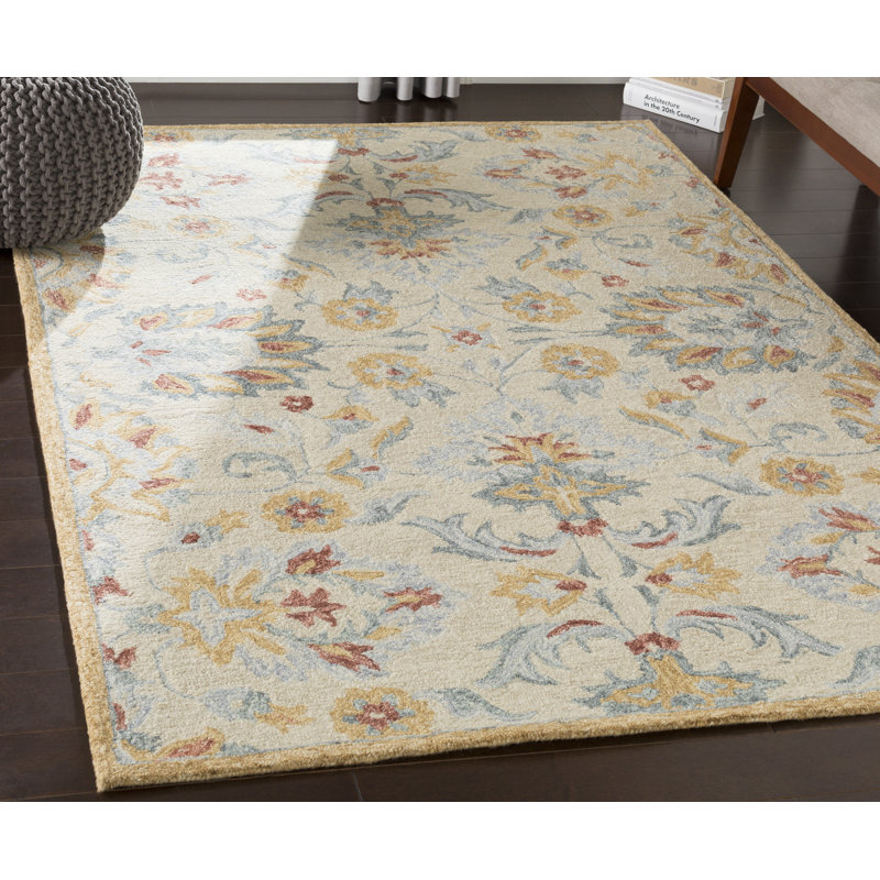 Jaylen Floral Handmade Tufted Wool Ivory/Beige Area Rug Birch Lane